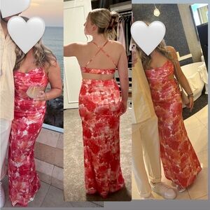 Floral Satin Open Back Maxi Dress